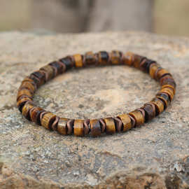 跨境新品天然虎眼石手链复古铁胆石隔片小众男女情侣串珠手饰手串