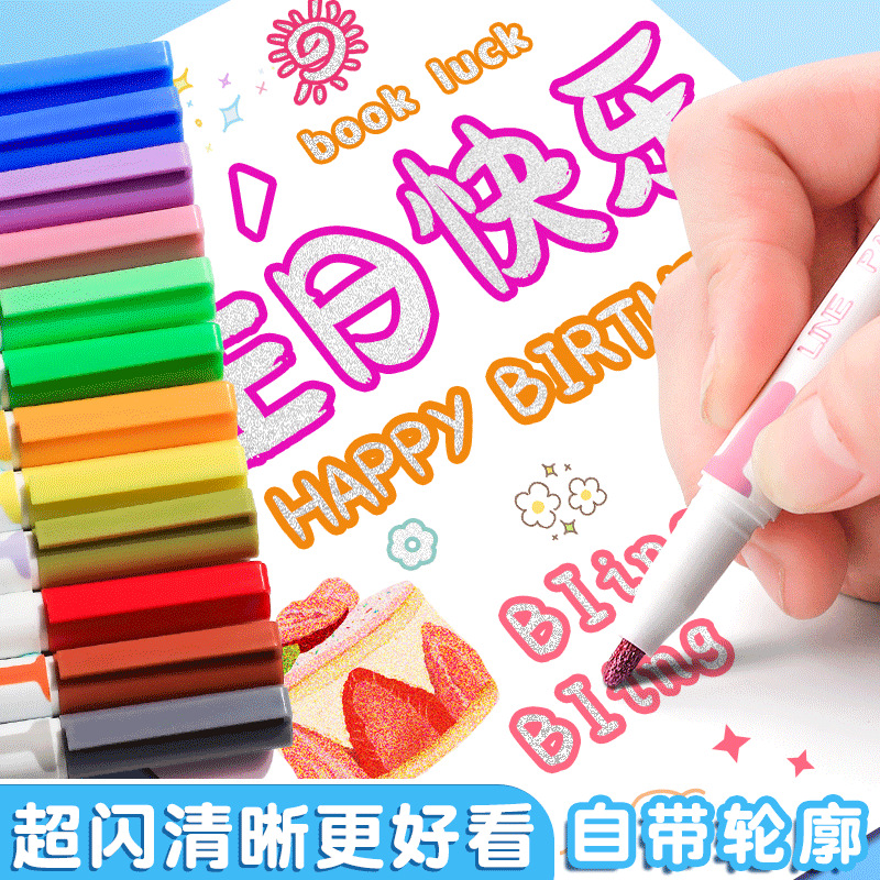 Rotulador de Doble Línea, 24 Colores Brillantes, Especial para Escritura a Mano en Periódicos y Revistas, Rotulador Fluorescente de Doble Color para Estudiantes