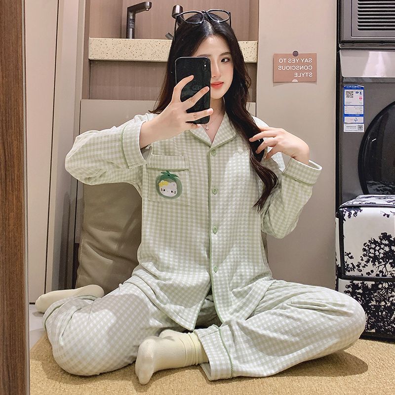德绒睡衣女秋冬季加厚格子卡通开衫长袖套装可爱少女家居服可外穿|undefined