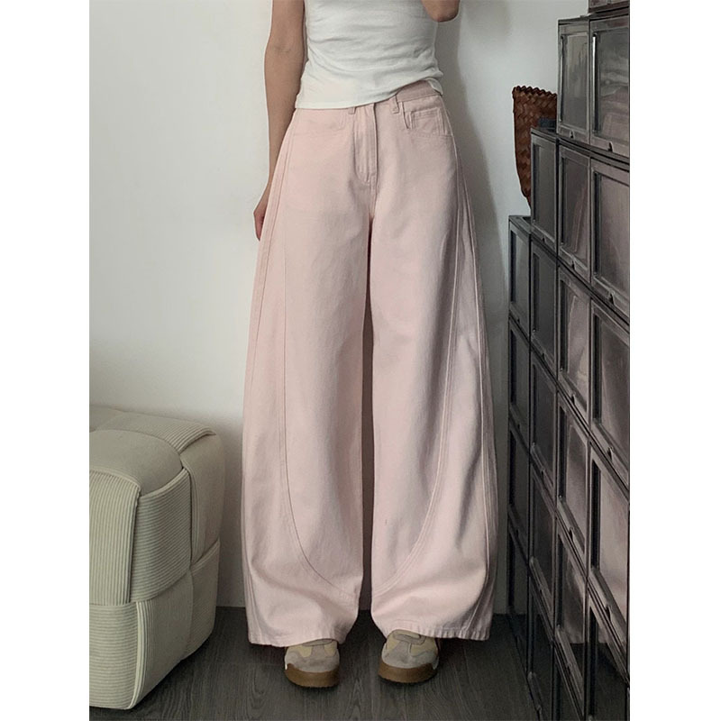Pink Wide Leg Jeans Women's 2025 New High Waist Slimming Loose Straight Small plus size chubby girl Casual Pants