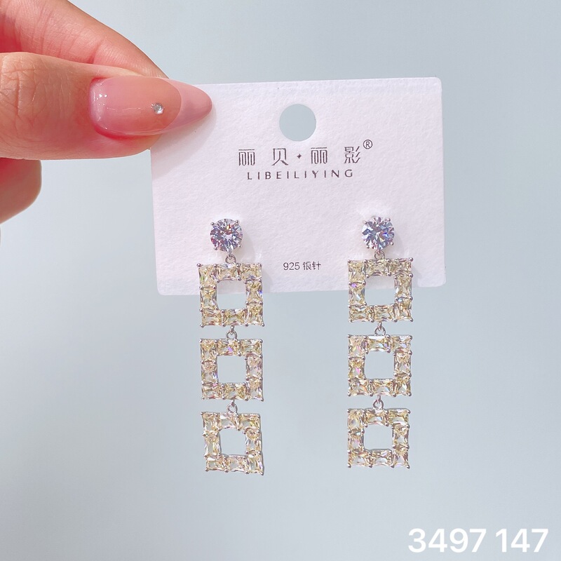 丽银丽贝丽影新款欧美时尚超闪锆石耳钉气质名媛风高级感轻奢耳饰|undefined