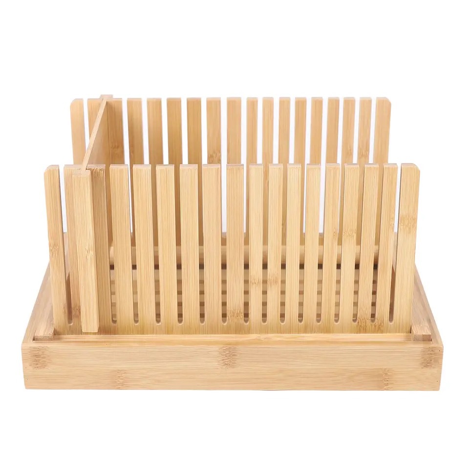 Rebanador de Pan de Bambú, Tabla para Cortar Pan, Bandeja Recolectora de Migas de Pan, Rebanador de Pan Plegable, Rebanador de Tostadas, Venta al por Mayor