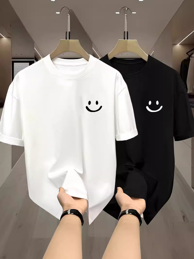 Tops de verano, seda de hielo negro, estilo de Hong Kong, camisetas para hombres y mujeres, tops simples de todo fósforo, parejas, hombres y mujeres, la misma tendencia de manga corta