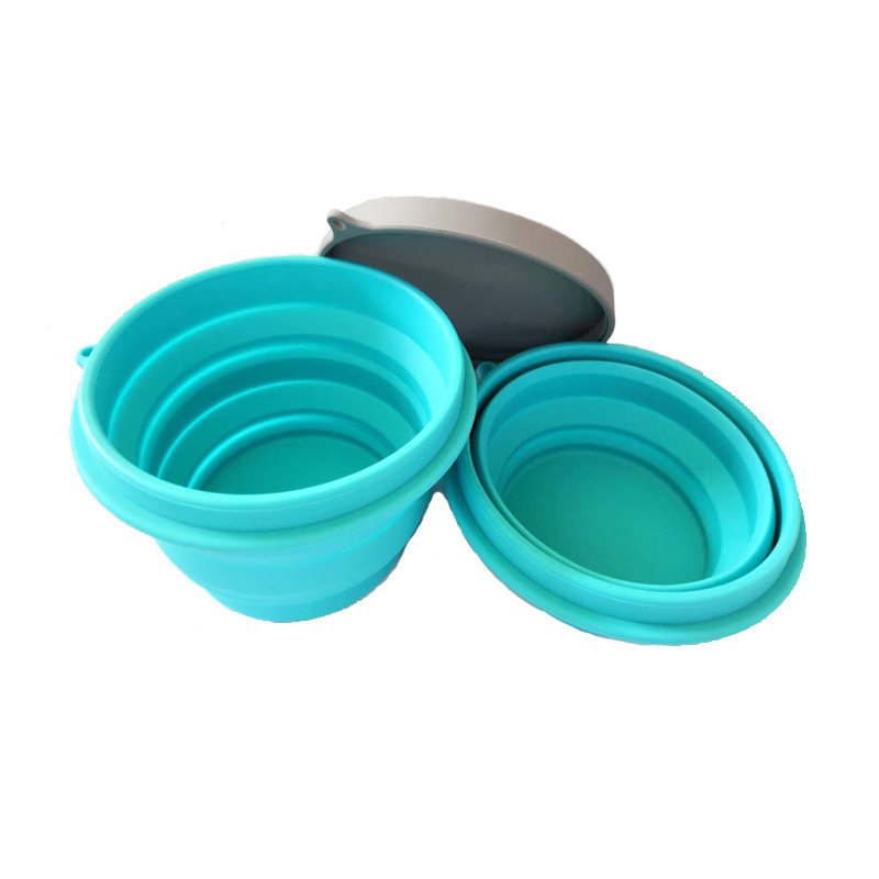 Cross-Border Popular Silicone Folding Bowl Portable Travel Stretch Silicone Lunch Box Food Grade Silicone Instant Noodle Bowl with Lid