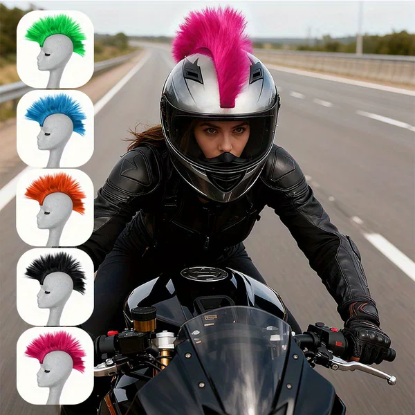 Cosplay Wig Motorcycle Helmet Decoration Wig European and American Style Male and Female Rider Cockscomb Anime Wig with Velcro