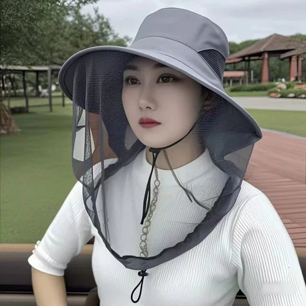 Corn-ear-shaped sun hat with mesh face cover, anti-scratch, sun protection, and mosquito-proof, suitable for fishing, unisex style, also functions as a shawl