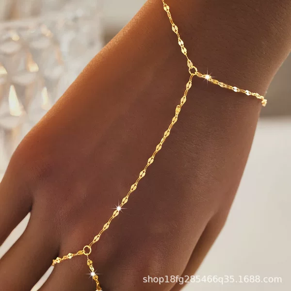 European and American cross-border chain bracelet, simple and elegant, minimalist lip chain bracelet, finger chain, alloy interlocking finger jewelry