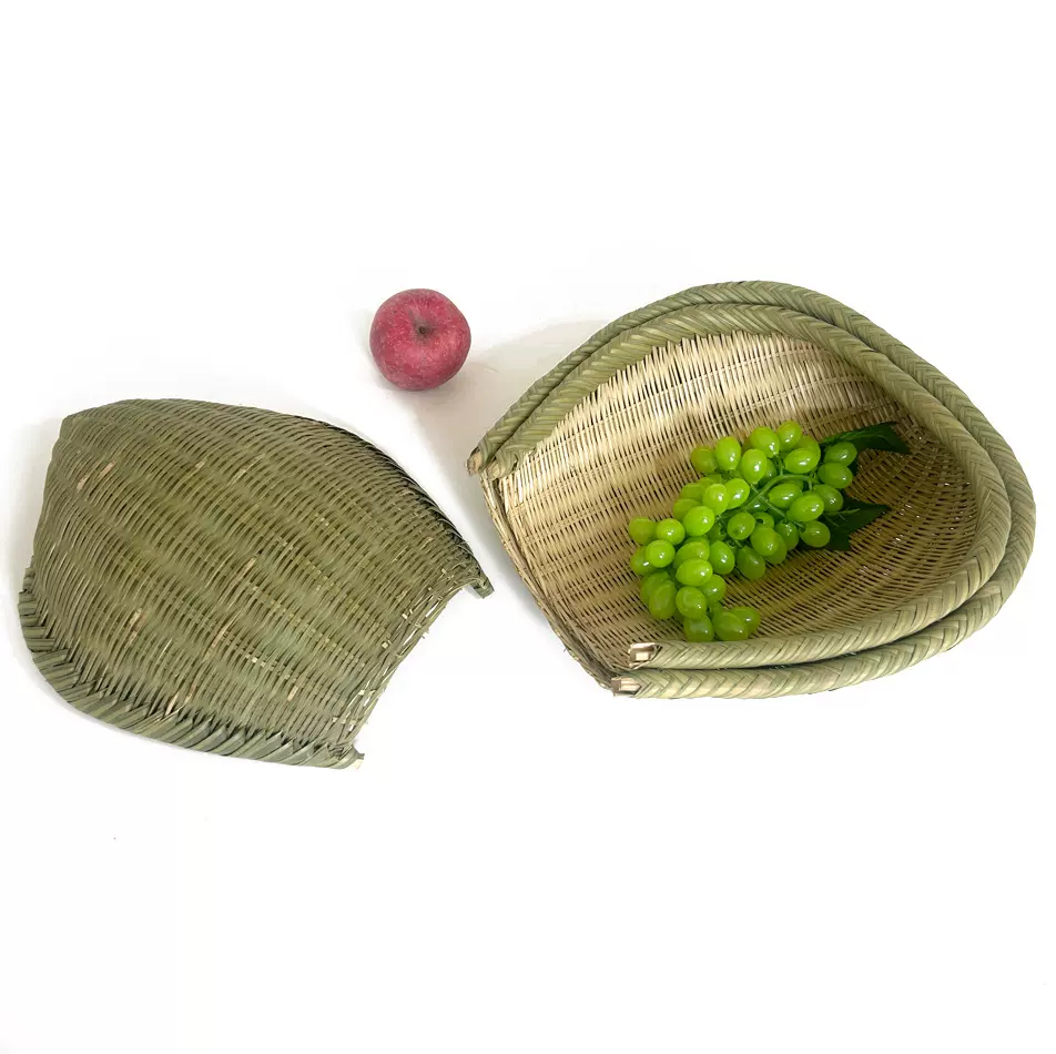 竹编开口筲箕家用厨房沥水篮竹青皮竹簸箕馒头筐水果收纳竹篮子
