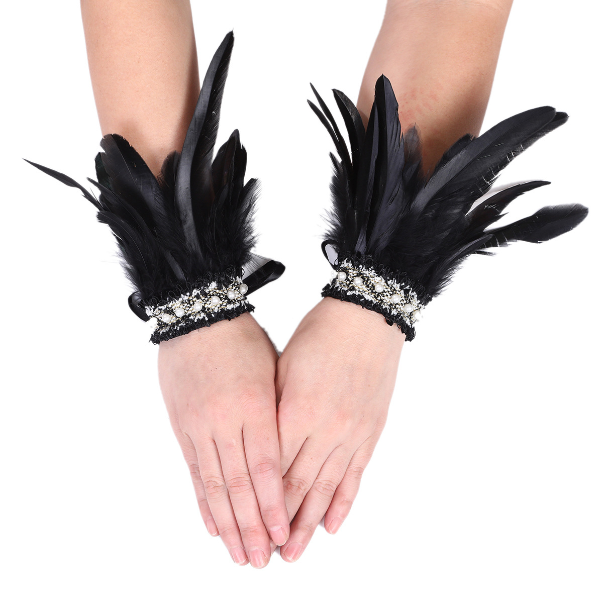 Brazaletes de plumas góticas transfronterizas de baile de maquillaje de fiesta de perlas de muñeca de carnaval decoraciones de joyas de mano