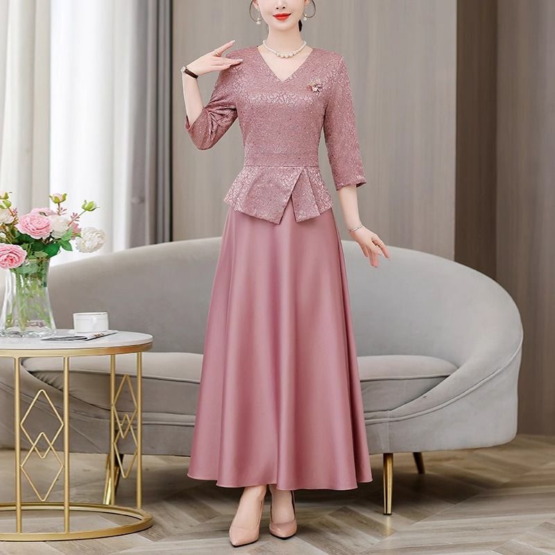 100.00kg High-end plus size Happy Mother-in-law Wedding Dress New Chinese Style National Style Long Sleeve Mother dress Women's Western Style Dress