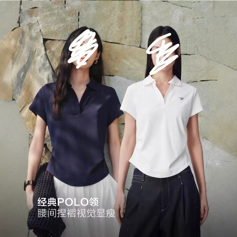 【Same Style as in the Mall】Tai*Niao Classic Commuter Polo Collar Short-Sleeve T-Shirt with Pleated Waist and Cinched Waist 【Same Style as in the Mall】Tai*Niao Classic Commuter Polo Collar Short-Sleeve T-Shirt with Pleated Waist and Cinched Waist