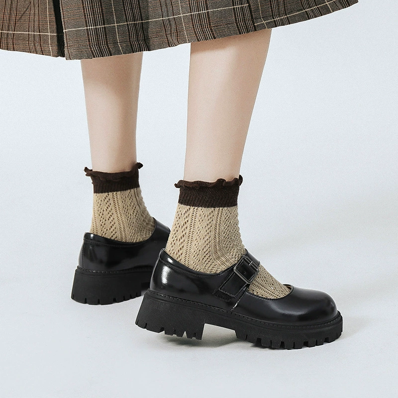 Красивая британская кожаная обувь на толстой подошве, Женская Весенняя Новинка 2021, однослойная обувь в стиле ретро с круглым носком Мэри Джейн с одним персонажем, обувь JK