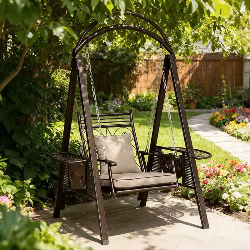 Silla de balancín al aire libre para sentarse y acostarse, doble uso para tres personas para aumentar el patio jardín cama de hamaca de ocio de hierro forjado