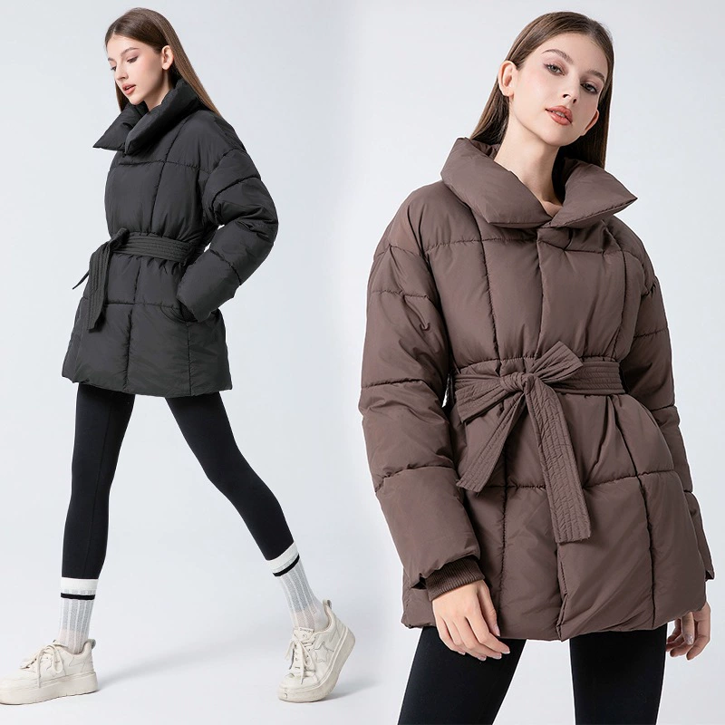 Короткая пуховая куртка оверсайз, европейский стиль с поясом, зима, M–XXL