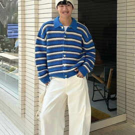 感设计宽松韩版毛衣外搭男秋冬开衫2025新款条纹针织衫外套轻熟风