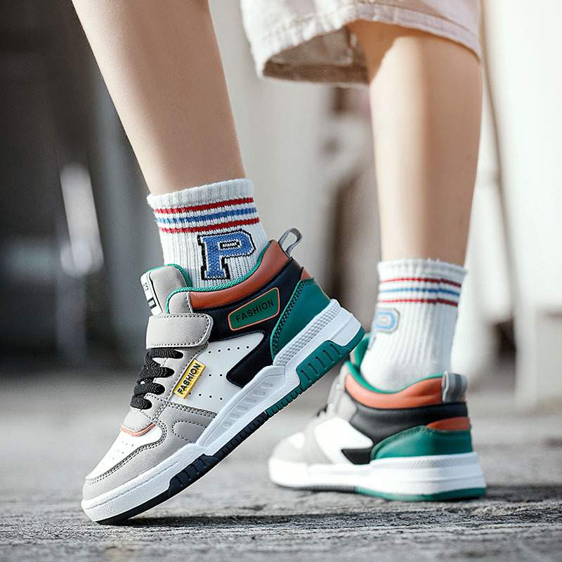 Kinder Grundschüler Board Schuhe 2023 Herbst Mid Hilfe Neue Mädchen Vielseitige Mode Klett Jungen_voghion.com