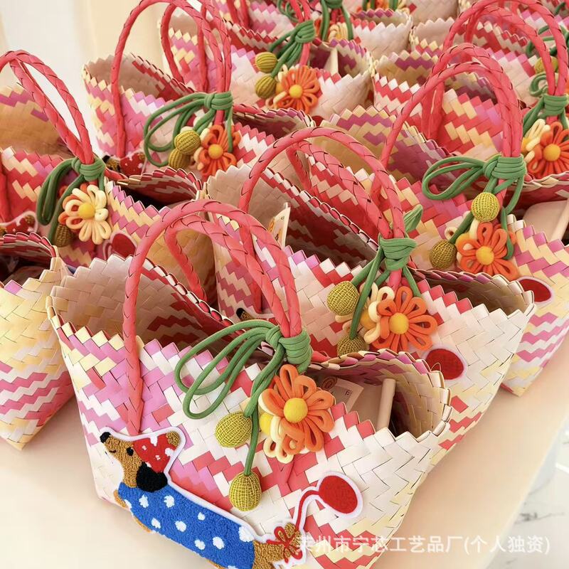 Colorful Woven Baskets, Hand-Woven Tote Bags, Candy-Colored Storage Baskets, Diagonal Weave Baskets, Color-Blocked Mini Handbags Colorful Woven Baskets, Hand-Woven Tote Bags, Candy-Colored Storage Baskets, Diagonal Weave Baskets, Color-Blocked Mini Handbags