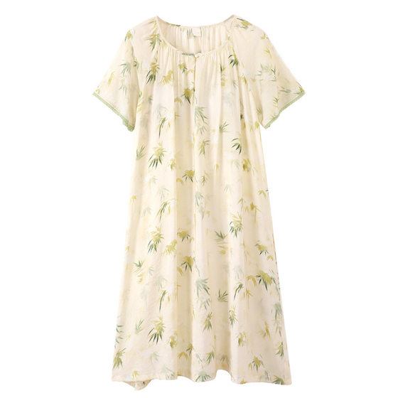 Nightdress dress Women's Gastrodia Loose Thin High-end Summer Short-sleeved Mid-length Dress with Chest Pad Home Clothes
