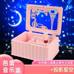 外貿旋轉芭蕾舞女孩八音盒發光投影燈兒童玩具收納盒擺件生日禮物