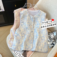 秋季新时尚新中式提花马甲国风圆领气质外穿马夹高级唐装上衣