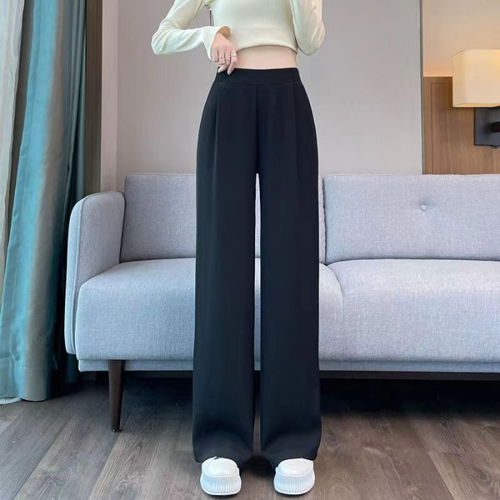 女性用対外貿易スーツパンツ、春と秋のハイウエストワイドレッグパンツ、新しい夏の薄いカジュアルナローストレートレディースパンツ|undefined