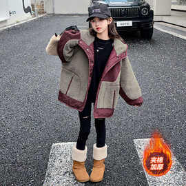 女*童毛毛衣外套秋冬款2025新款冬季派克服大儿-童加棉加厚棉服潮