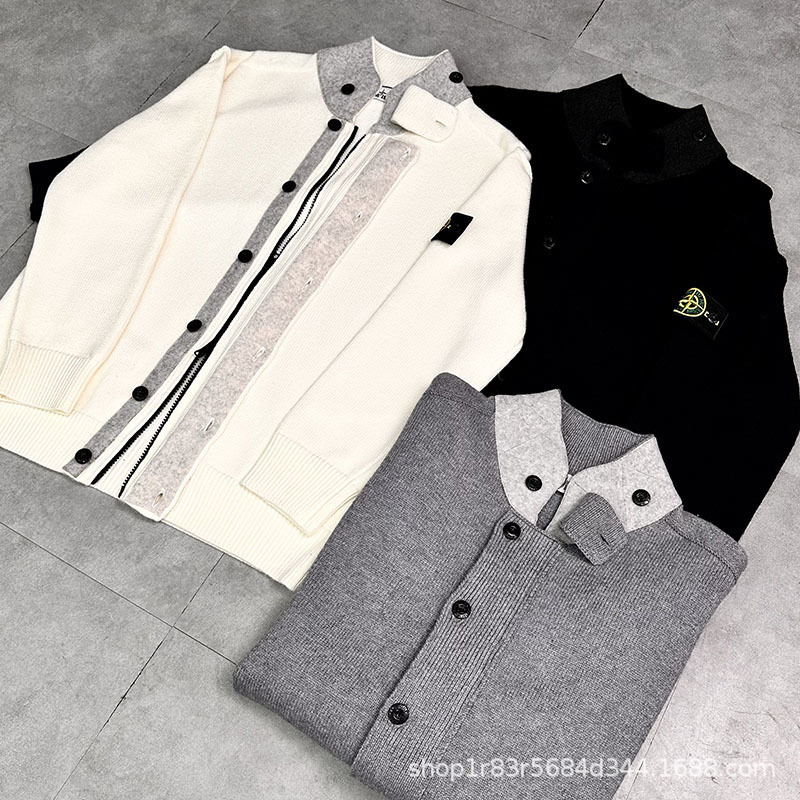 25Stone New Island Wool Knitted Splicing Zipper Cardigan Jacket for Men and Women Casual Stand-Up Collar Top 25Stone New Island Wool Knitted Splicing Zipper Cardigan Jacket for Men and Women Casual Stand-Up Collar Top