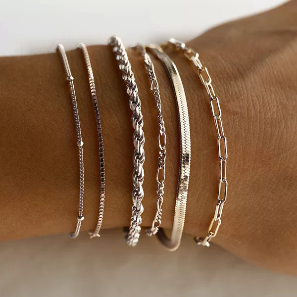 European and American Cross-Border Bohemian Minimalist Jewelry Metal Figaro Chain Women's Set Multi-Layer Chain Simple Bracelet