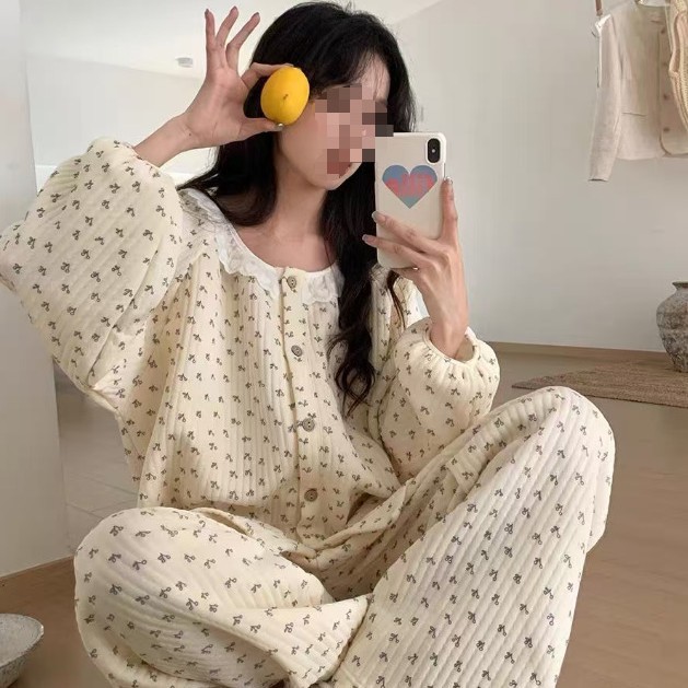 [長袖ズボン] 外国貿易insクロスボーダー韓国版パジャマ女性カーディガン甘美シンプル日系春秋代発