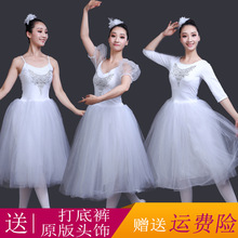 新款芭蕾舞服成人吊帶舞蹈裙紗裙白蓬蓬泡泡袖天鵝演出表演比賽服