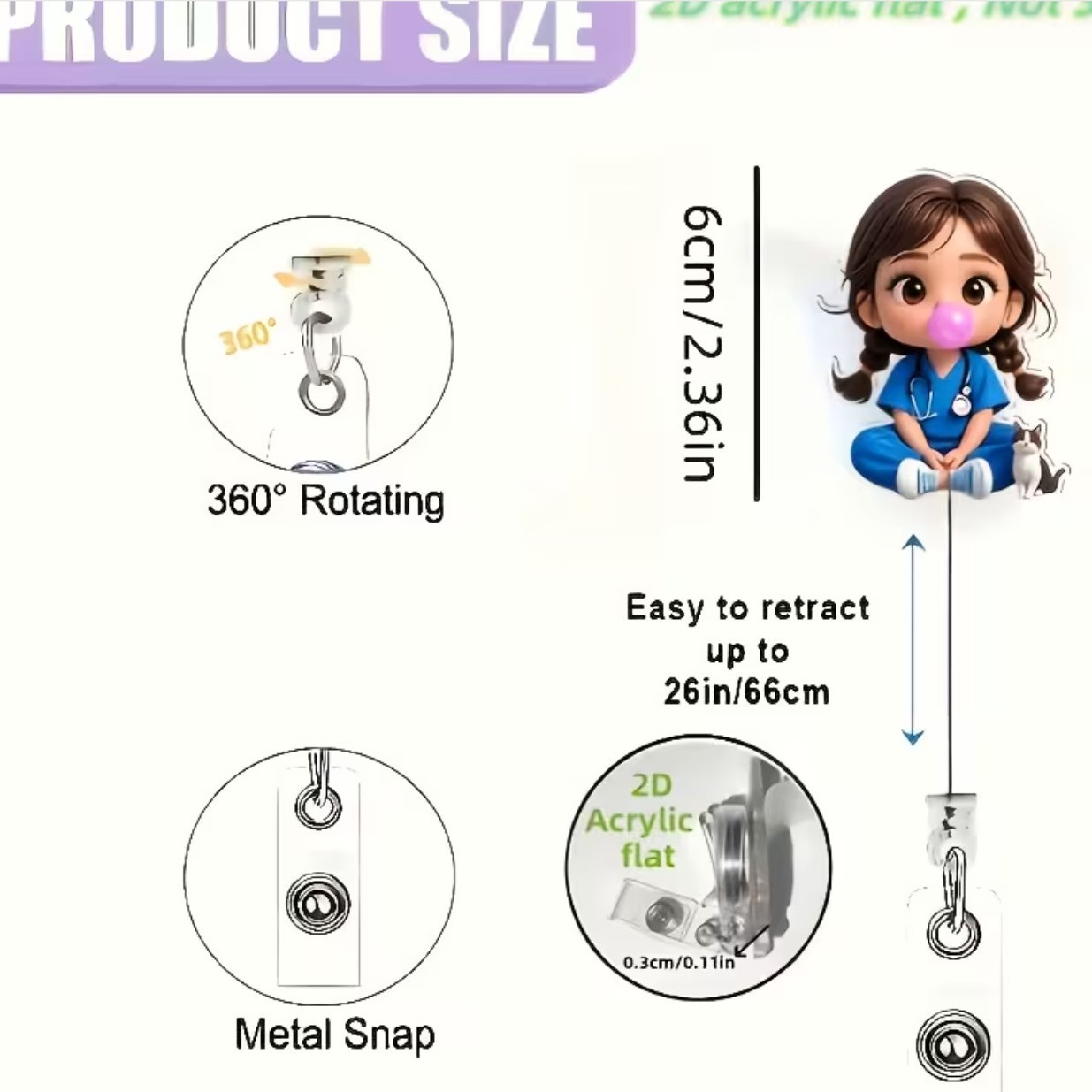 Nueva linda moda coreana de dibujos animados hebilla fácil de tirar tarjeta de trabajo clip de insignia certificado hebilla telescópica clip de insignia al por mayor