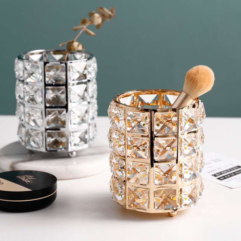 Amazon Hot Sale Crystal Pencil Round Desktop Creativity Cosmetic Brush Holder Inventario Cosmetic Brush Holder