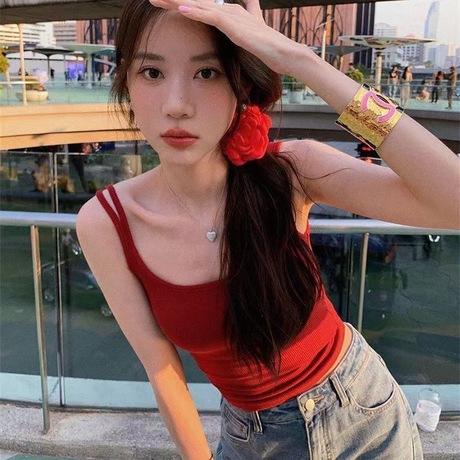 夏日多巴胺双肩带吊带韩版背心女修身外穿打底上衣带胸垫美背抹胸