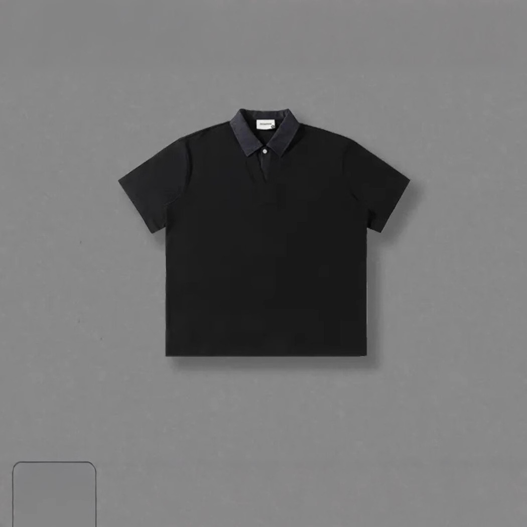 Mingshi Light Luxury Didi Xiaoxin-National Tide Cool Tela Color de contraste Cuello de mezclilla Polo Diseño Top de lujo ligero