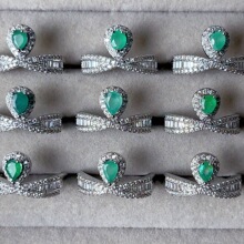 天然祖母绿戒指活口满钻设计祖母绿排戒外贸热销工厂直供天然宝石