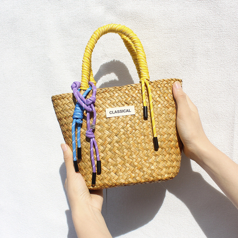 Hand-Woven Straw Tote Bag with Bow, Matching Hand Strap, Hand-Held Bag with Decorative Strap, Straw Woven Bag Hand-Woven Straw Tote Bag with Bow, Matching Hand Strap, Hand-Held Bag with Decorative Strap, Straw Woven Bag