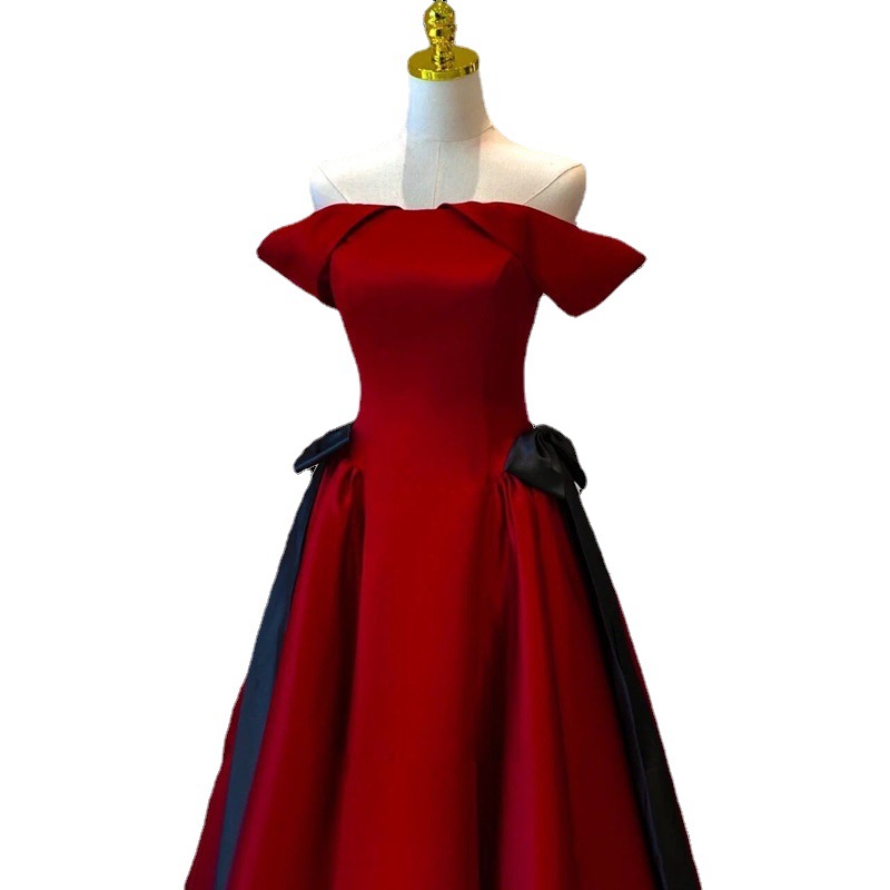 Vestido de satén de un solo hombro para mujer, estilo tostado, para otoño 2025, para novia, compromiso, boda, regreso a casa, estilo ligero y lujoso, sencillo