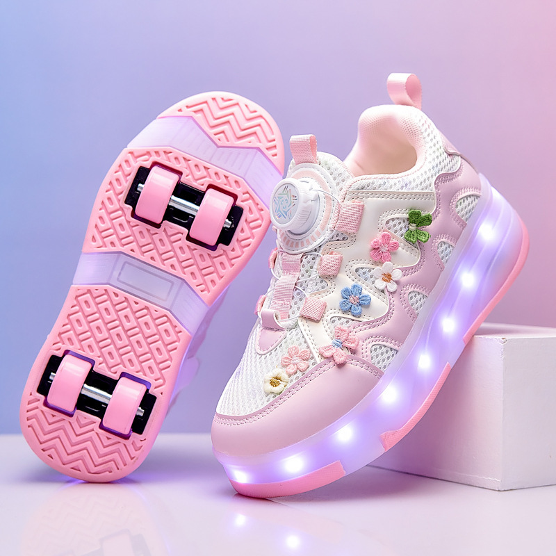 New Style Shoes for Girls, Light-Up Running Shoes, Lightweight Girls' Light-Up Rotating Button Roller Skates, Heelys Shoes