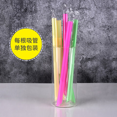 Wholesale disposable plastic single-pack bendable straw colorful extended thick straw hard tip pearl straw