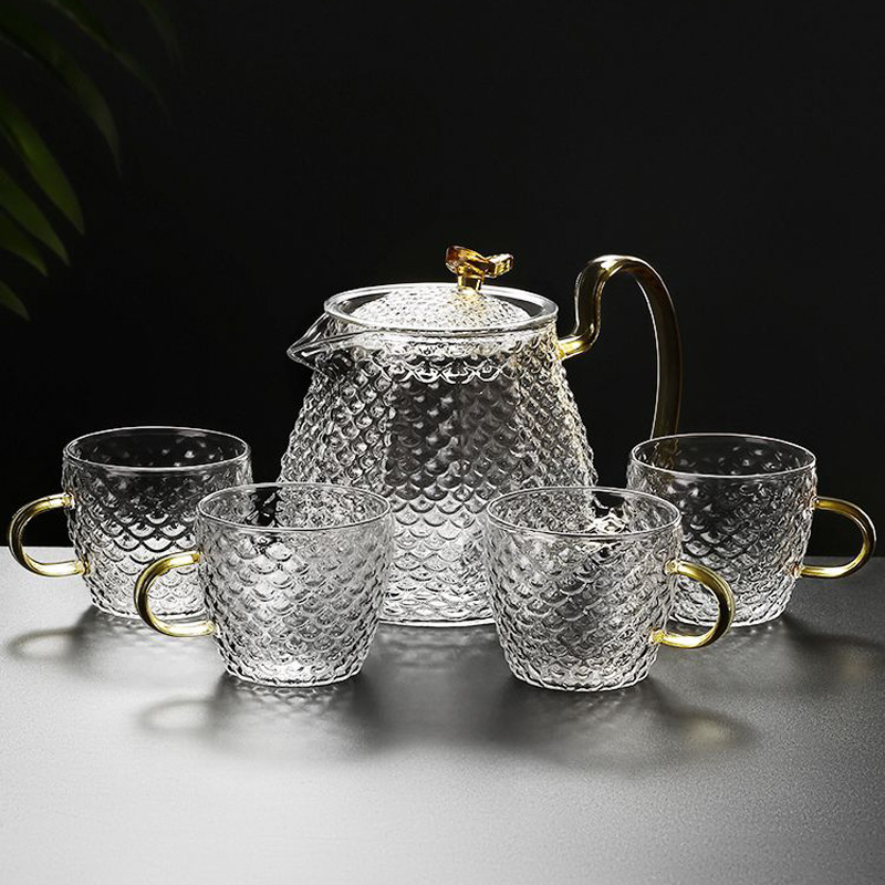 Caja de regalo de té de vidrio de borosilicato hogar traje tetera de flores de vidrio patrón de martillo japonés filtro separador de té