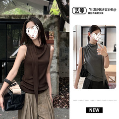 2025年夏季新款韩版飘带极简背心修身显瘦纯欲辣妹百搭气质女上衣