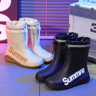 Men's Rain Boots Waterproof Fashion Water Boots Site Kitchen Non-slip Fishing fleece-lined Water Boots Mid-tube Rain Boots Rubber Shoes Wear-resistant