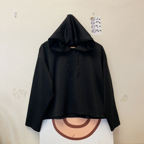 Heavyweight Hooded Sweatshirt Spring Trend New Loose Short Person Plain Color Outerwear Short Sleeve Versatile Top