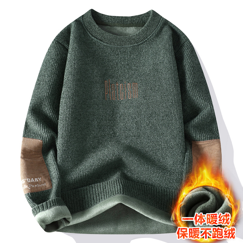 Una camiseta de terciopelo de cuello redondo para hombres otoño y invierno con camiseta de terciopelo de oro para hombres.