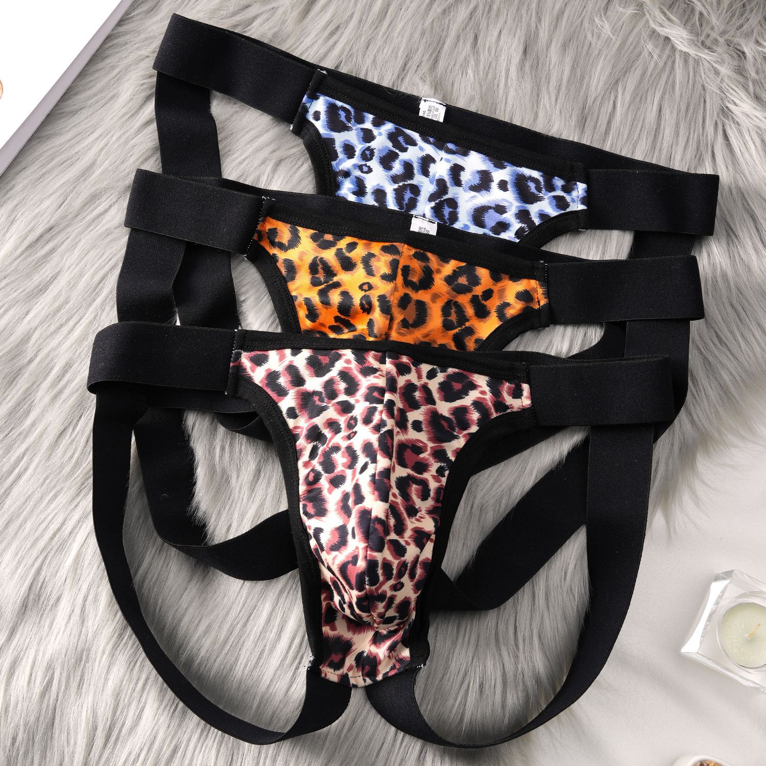 Leopard Print Underwear Men's Sexy and Personalized Thong Boys' No-Take-Off High Elastic Leopard Print Double Thong T-String