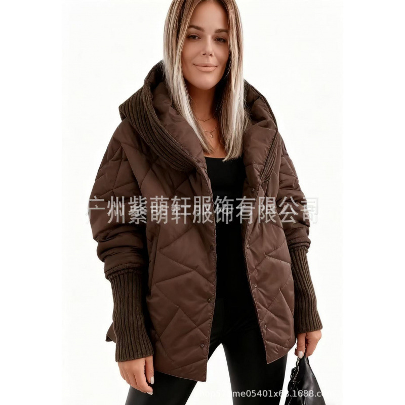 2025跨境欧美女装秋冬新款菱形格派克服休闲长袖棉服外套夹克批发|undefined