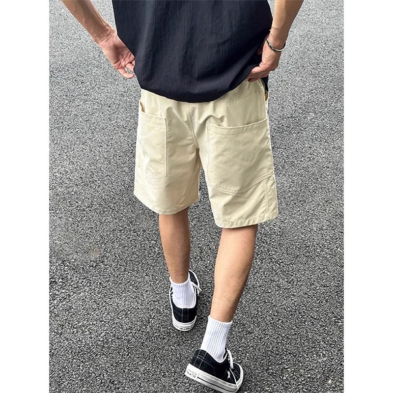 Khaki Large Pocket Cargo Shorts Men Summer Thin Trendy American Retro Quick-Dry Loose Knee-Length Shorts