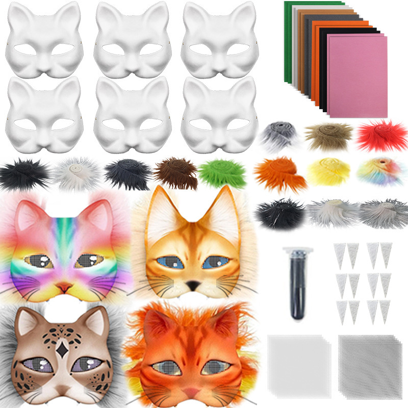 DIY Cat Face suit Cosplay Blank Paint Cat Mask with Felt Fabric Halloween Masquerade DIY Cat Face suit Cosplay Blank Paint Cat Mask with Felt Fabric Halloween Masquerade