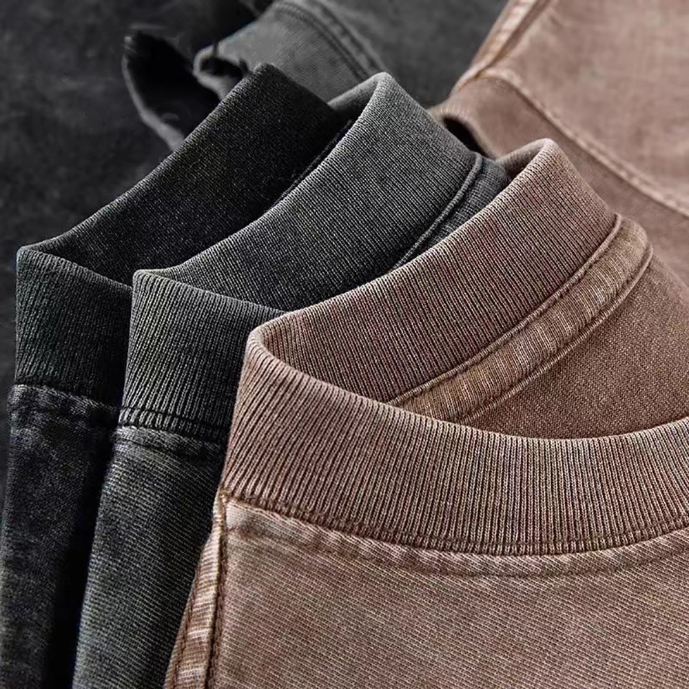 300g de peso pesado lavado con agua para hacer camisetas de manga corta de hombro de la marca de moda vieja para hombres, camisetas de moda de pareja holgas europeas y americanas