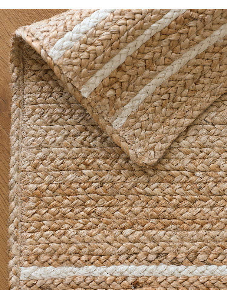 Natural Jute Hand-Woven Floor Mat for Entryway, Living Room, Bedroom, Bedside, Non-Slip, Glue-Free, Simple Carpet